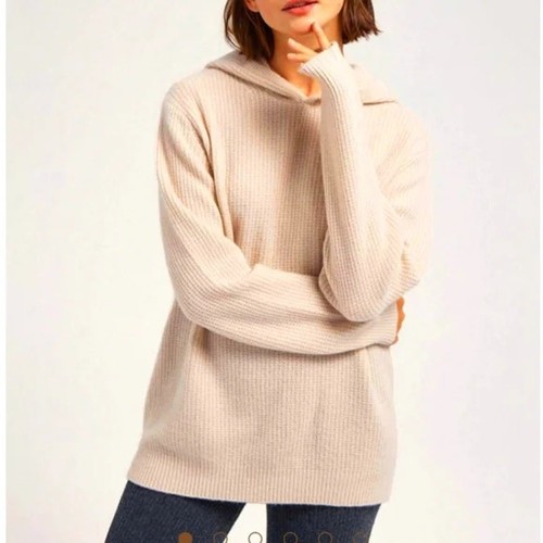 OFF WHITE Felpa con cappuccio GENTLE HERD in cashmere maglia waffle panna pesca taglia media