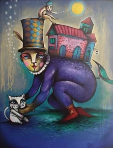 Acrylic/Canvas Carlos Cesar cuban Art 100x80 Cm T:"La felicidad no pesa" - Picture 1 of 2
