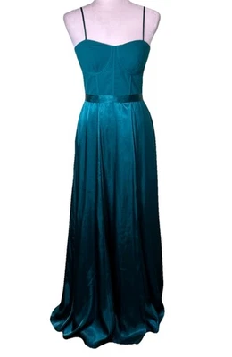 Galena Signature cetim azul-petróleo maxi alça de espaguete corpete fluido linha A tamanho 2 - Imagem 1 de 4