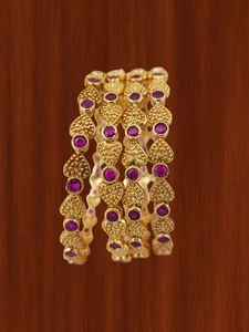 Indian Jewelry Heart Style 4 Piece Bangle Ethnic Gold Plated Wedding Bangles - Picture 1 of 7