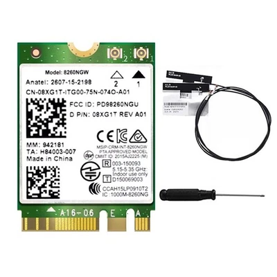 8260 8260NGW WLAN-Karte + 2 X Antenne 2,4 G/5 GHz 867 M Bluetooth 4.2 AC8263670 - Bild 1 von 4