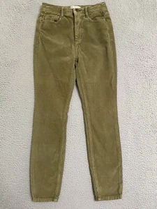 Free People Pants Women 27 Green Solid Corduroy Straight Mid Rise Stretch Cotton - Picture 1 of 7