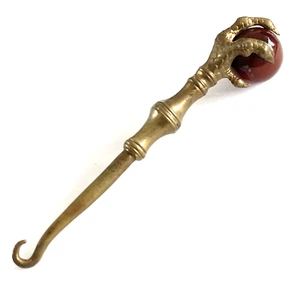 Victorian Scottish Carnelian Grouse / Eagle Claw Brass Button Hook 8.5cm - Picture 1 of 12