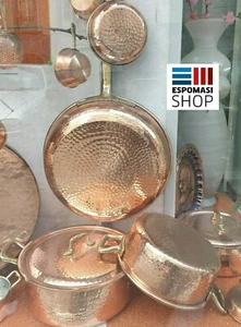 TRADIZIONALE PADELLA IN RAME PROFESSIONALE STAGNATA MADE IN ITALY MANICO OTTONE - Foto 1 di 5