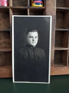 Antique WWI Era Soldier RPPC Portrait ~ AZO ~ Unposted Undivided White Border - Picture 1 of 5
