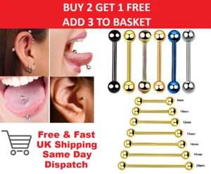 Surgical Steel Tongue Bar Straight Barbell 14G 16G Piercing Jewellery Nipple - Picture 1 of 21