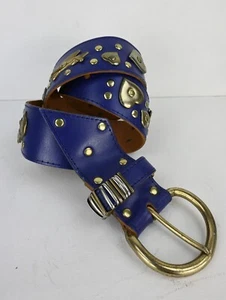 Bohemian studded leather belt in egyptian blue with brass detailing & buckle - Picture 1 of 8