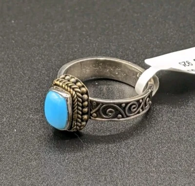 Anillo Turquesa Plata de Ley 925 STS Talla 8.75 Ornamentado Estilo Bali Boho  Foto 1 de 4