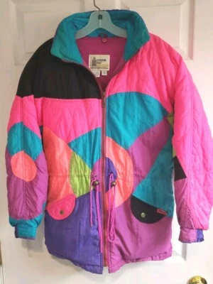 Chaqueta antiniebla vintage London niñas L 14 plumón neón relleno cremallera completa rosa púrpura Foto 1 de 4