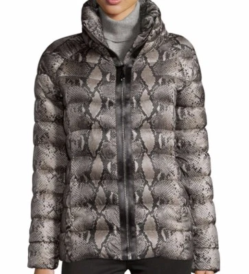 NOVO COM ETIQUETAS DIANE VON FURSTENBERG tamanho XS JANE ACOLCHOADO ESTAMPA DE PYTON COLARINHO PUFFER CASACO  - Imagem 1 de 4