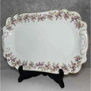 "Bandeja de porcelana de porcelana violetas pintada a mano Carlsbad Austria de 12,5" - Imagen 1 de 6