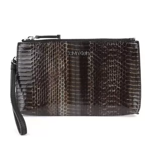 Calvin Klein Faux Leather Python-Embossed Wristlet / Clutch $98, Dark Taupe - Picture 1 of 6