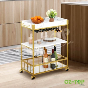 Serving Bar Wine Shelf Rack Drinks Cart Kitchen Trolleys Glass Holder Bottle - Picture 1 of 10