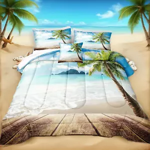 Coastal Beach Comforter Set King Beach Themed Comforter Bedding Set Tropical Pal - Picture 1 of 9