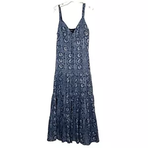 Lauren Ralph Lauren Black Label Geo-Print Linen Maxidress Size 8 Cottagecore - Picture 1 of 9