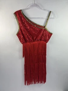 Forum Novelties Roaring 20's Flapper Dress Youth Sz Standard Red Gold Trim - Picture 1 of 9
