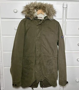 Tommy Hilfiger Parker Coat Khaki Size Small Hooded Detachable Fur Trim - Picture 1 of 10