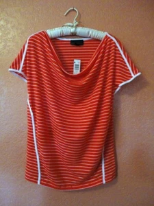 Women's Attention Orange with White Stripe Wide Neck Shirt Large NWT - Picture 1 of 1