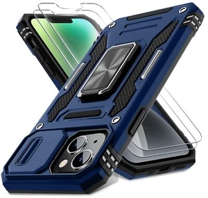 Navy Blue iPhone 13 14 Case Military Grade Protection Sliding Camera Cover - Picture 1 of 8