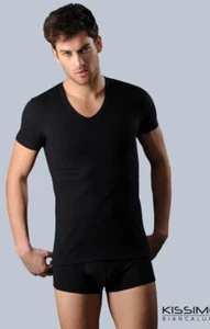 Set 3 pezzi maglia intima uomo scollo a V mezza manica caldo cotone Kissimo - Foto 1 di 4