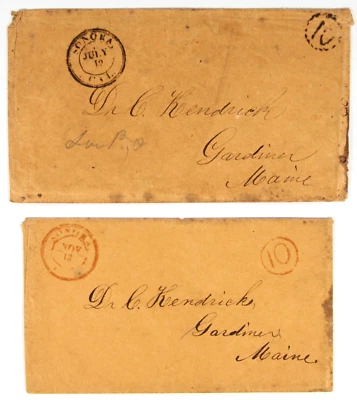 Sonora, CA (2 Covers) Red & Black DCDS, matching 10 in Circle to Maine c 1855/56 - Image 1 of 2