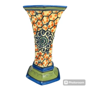 Tula Czechoslovakian Ditmar Urbach Cobalt Eye Dot Hand Painted Vase 10” - Picture 1 of 10