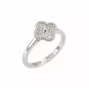 Van Cleef & Arpels Sweet Alhambra Diamond 18k White Gold Ring w/Cert - Size 5 - Picture 1 of 8