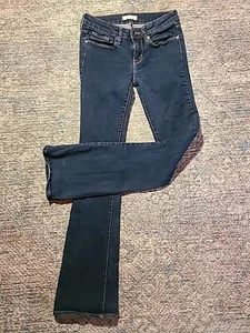 W 3L BullHead Dark Wash Slim Y2K Style Boot Cut Denim Jeans Thick Stitch Cowgirl - Picture 1 of 11