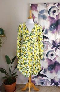 BNWT BODEN White & yellow flippy lemon vine Linen mini dress size 12 r - Picture 1 of 12
