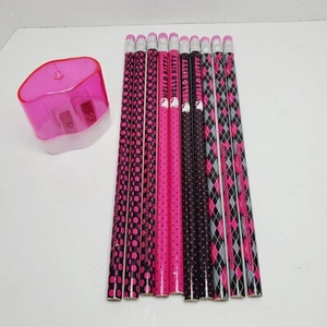 Set 10 neu Hello Kitty ungeschärft rosa schwarz Holzstifte + Schärfer Sanrio - Bild 1 von 7