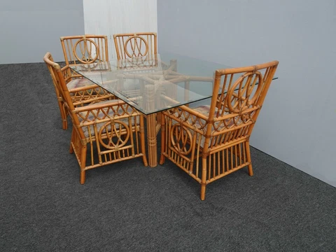 Vintage Mid Century McGuire Style Dining Table & Four Chairs ~ Leather Straps Cover