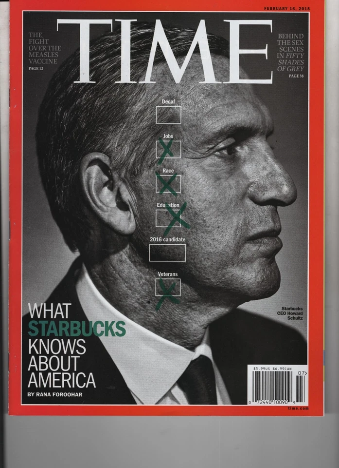 HOWARD SCHULTZ STARBUCKS TIME MAGAZINE FEBRUARY 16 2015 NO LABEL - Image 1 of 1