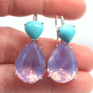 Sin Calentar Gema Amatista Violeta, Turquesa, Circonita Cúbica Pendientes 925 - Imagen 1 de 4