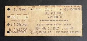 Biglietto concerto Van Halen 1982 Stub 11/1/82 Diver Down Pittsburgh Civic Arena PA. - Foto 1 di 2
