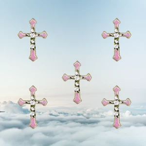 Cross w/Roses Patches (5-Pack) Religious Embroidered Iron On Patch Applique - Picture 1 of 3