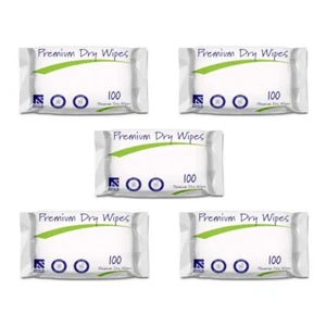 Adult Dry Wipes Premium Large Soft Patient Cleaning - 5 X 100 wipes in pack - Picture 1 of 3