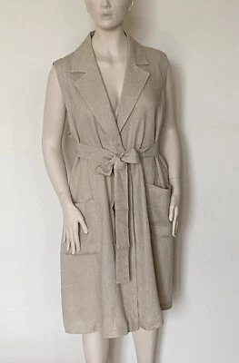 MARINA RINALDI, 100% LINEN Vest in Beige, Size MR 27, 18W US, 48 DE, 56 IT - Image 1 of 4