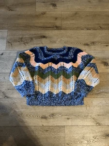 Maglione pullover maglia aperta Chevron multicolore donna mamma taglia large - Foto 1 di 3