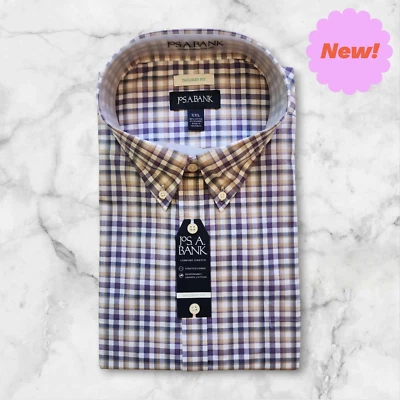 XXL Purple Shirt Plaid Checked Beige White Mens Jos A Bank New Tailored Fit Size - Image 1 of 4