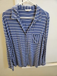 BeachLunchLounge Long-Sleeve/ 3/4 Sleeve Button Front Shirt Tunic XL Blue Stripe - Picture 1 of 8