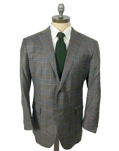 ERMENEGILDO ZEGNA Wool Brown Blue Plaid Jacket RECENT 54R IT 44R US Dual Vent - Picture 1 of 7
