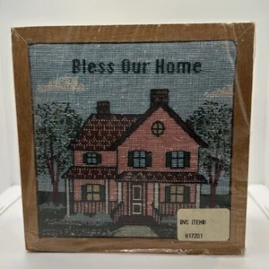 Vintage 90er Nadelspitze Bless Our Home Holzschatulle Cottagecore Schmuck Wandteppich - Bild 1 von 5