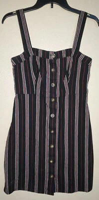 Hollister Sheath Sundress S Black Stripe Cotton Blend Button Front Mini - Image 1 of 4
