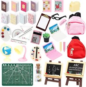 34 Pieces Doll House School Supplies Mini School Accessories Dollhouse Toy Home - Picture 1 of 12