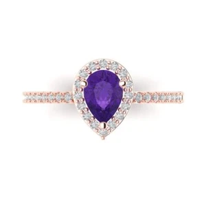 0.755 cttw Halo Natural Amethyst Engagement Ring - 14K Solid Gold (Rose Gold) - Picture 1 of 11