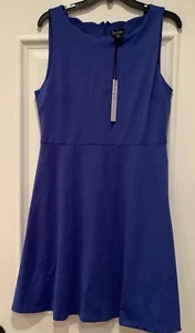 Nicole Miller Dress Size Large Blue Fit and Flare Sleeveless Scalloped Neck NEW - Picture 1 of 10