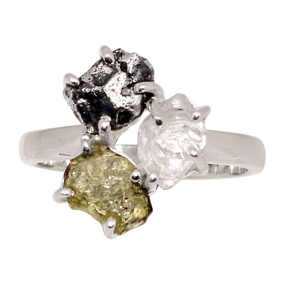 Moldavita checa genuina natural y H.D. Joyería anillo plata 925 s.6 ALLR-32328 Foto 1 de 1