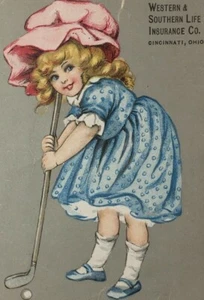 Antigua chica adorable de golf Western & Southern Life Insurance Co. años 1880 - Imagen 1 de 3
