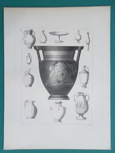 ETRUSCAN ART Vase Paintings Pitchers Amphoras - 1857 Antique Print - Picture 1 of 1