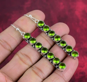 Peridot Gemstone Handmade 925 Sterling Silver Earrings Jewelry For Women - Picture 1 of 4